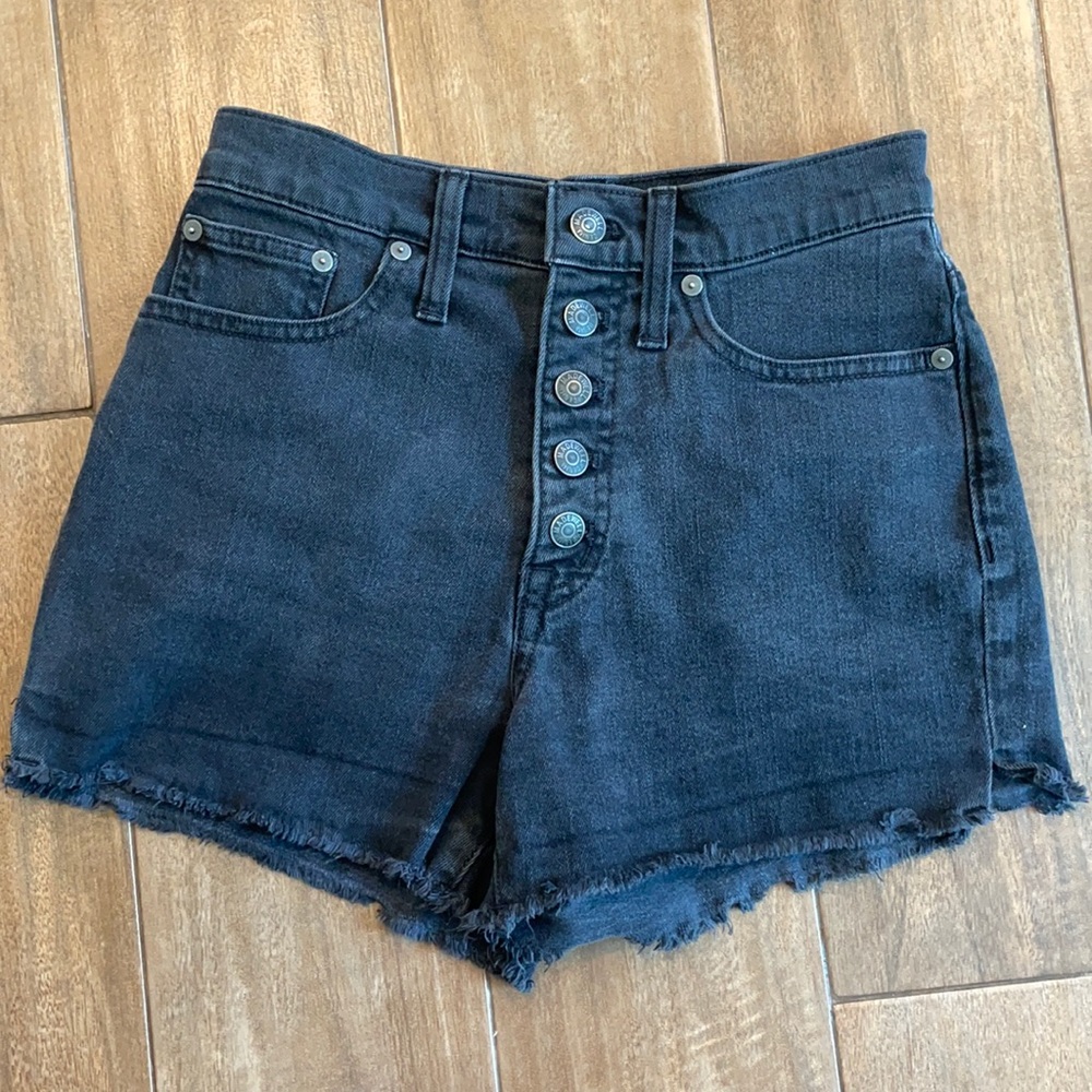 Madewell black denim high waisted cut off shorts.